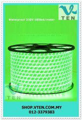 Waterproof 240V 3 Rows 12mm LED Strip 180LED/M 1M Green & Power
