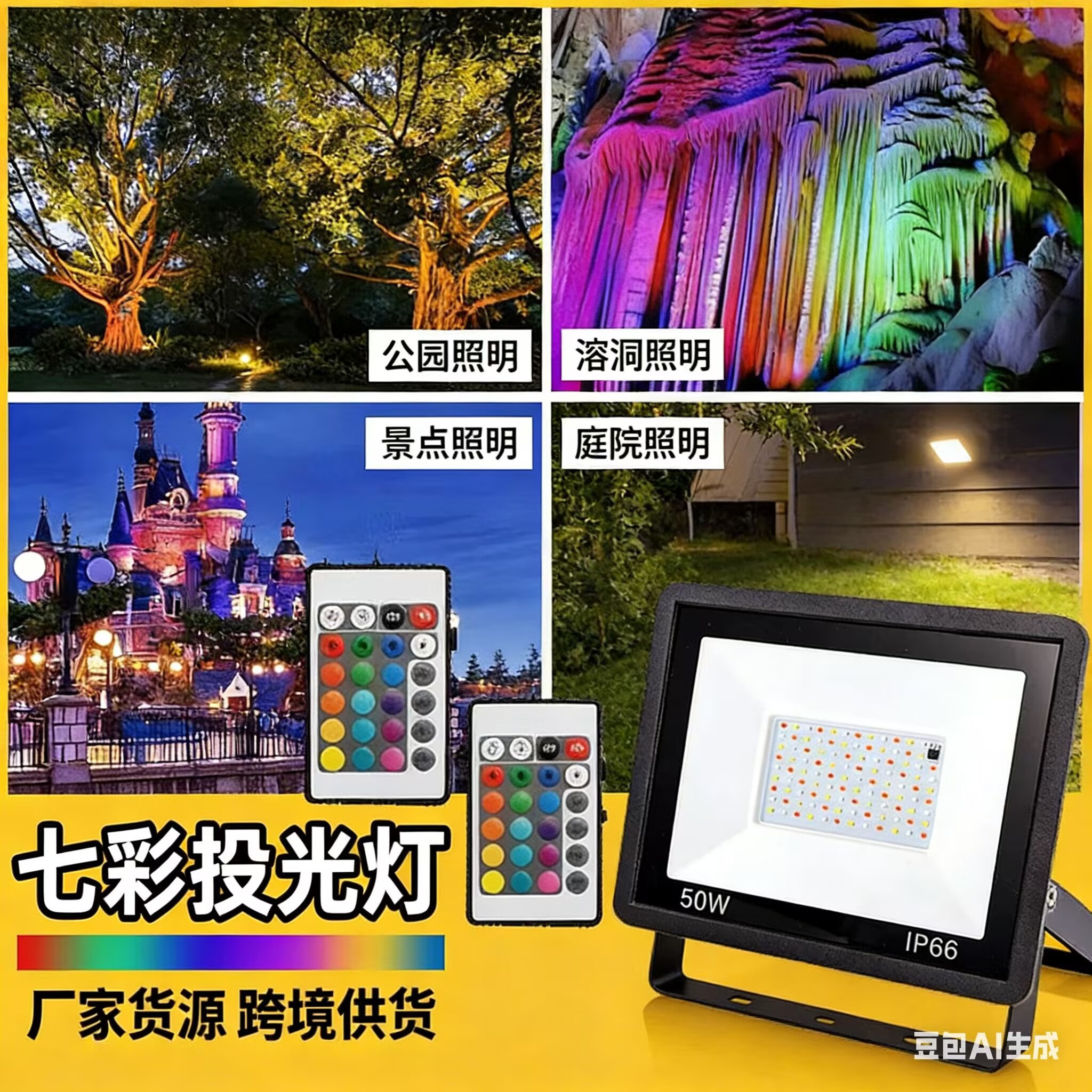 Waterproof Super Bright Colorful Decoration Remote Spotlight
